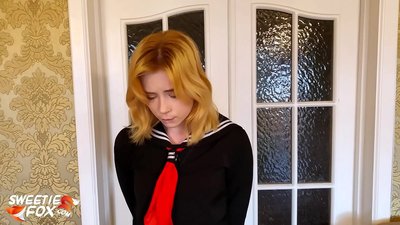 Styvfar straffar hårt en skolflicka för dålig skolgång - Spanked and Mouthfucked